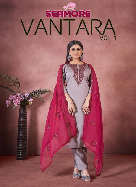 Vantara Vol 1 By Seamore Art Silk Embroidery Kurti With Bottom Dupatta Wholesale Online